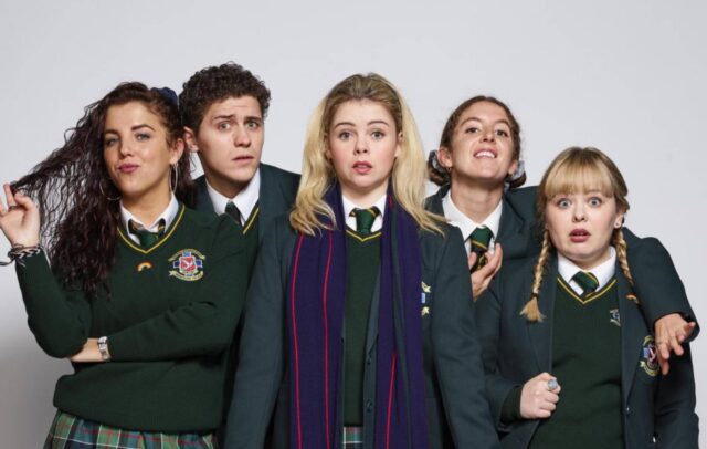 Derry Girls TV Series Group Photo Featuring Main Characters in School Uniforms