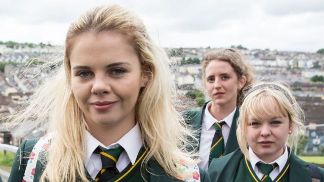 Derry Girls TV Series Wallpapers Featuring Main Characters in School Uniforms