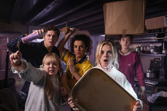 Derry Girls TV Series Wallpapers Group Ready to Defend in Suspenseful Scene