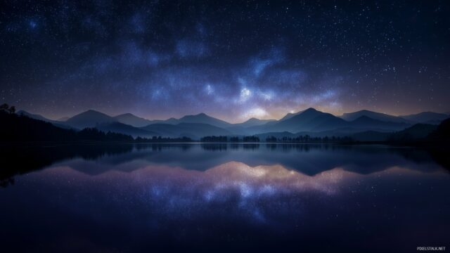 Desktop Image Desktop HD Wallpaper, A Starry Night Sky Above A Calm Lake With Reflections Of The Stars