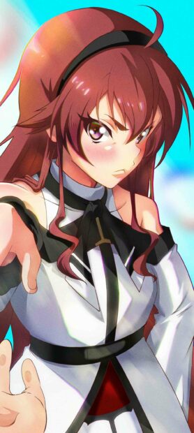 A focused character from Mushoku Tensei Jobless Reincarnation with red hair and intense eyes, 2K Mobile Wallpaper