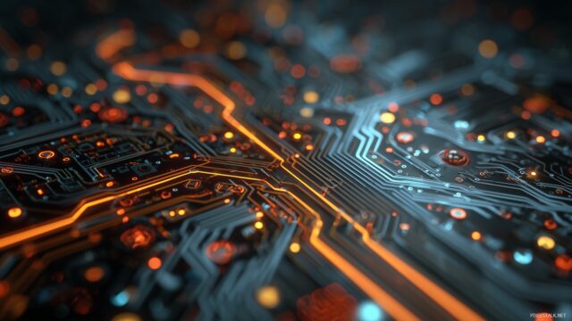Digital Desktop HD Image Free Download, Futuristic Electronic Circuit Design With Glowing Pathways And Integrated Circuits