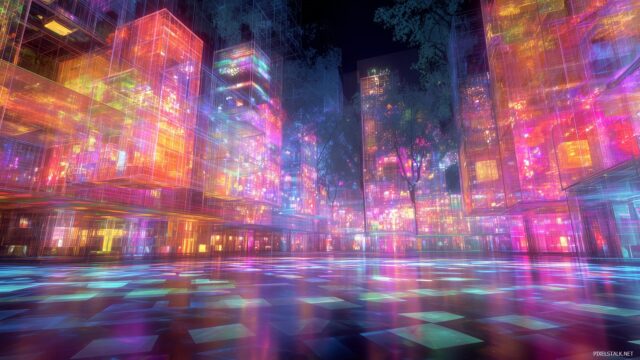 Digital Desktop Image Free Download, A Vibrant Virtual Reality World Filled With Colorful Holograms And Digital Structures