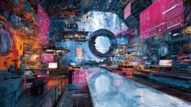 Digital Image Free Download, A Vibrant Space Filled With Futuristic Tech Devices And Streams Of Multitasking Processes