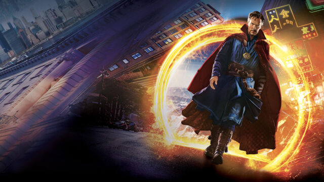 Doctor Strange Magical Portal Walking Cityscape Background Wallpaper