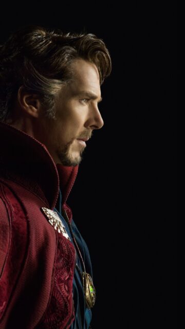 Doctor Strange Profile Close Up Intense Look in Dark Background Wallpaper