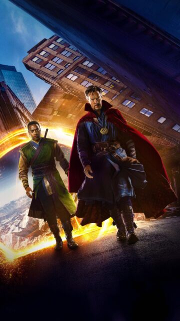 Doctor Strange and Wong Walking Through Magical Portal Urban Fantasy Wallpaper