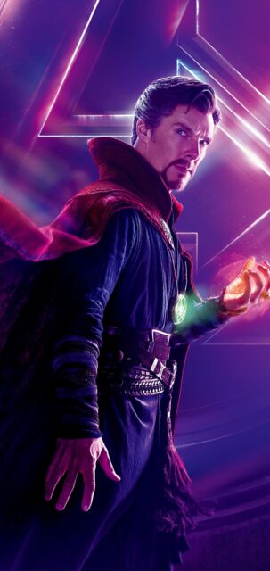 Doctor Strange casting magic spell in vibrant purple background Marvel wallpaper
