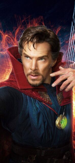 Doctor Strange casting magic with glowing amulet detailed costume wallpaper