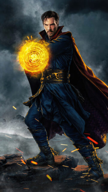 Doctor Strange casting magical spell action wallpaper in dark mystical setting