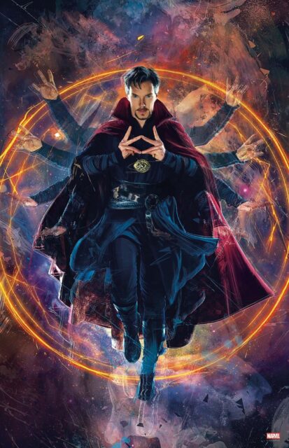 Doctor Strange casting powerful magic with multiple hands in vibrant mystical circle background wallpaper