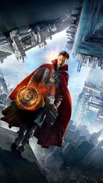 Doctor Strange standing with magical shield in a distorted cityscape Doctor Strange wallpapers