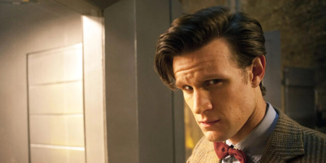 This image shows a close up portrait of Doctor Who Matt Smith wearing a bow tie and a checkered jacket, HD Desktop Wallpaper
