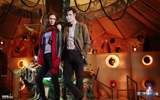 The Doctor played by Matt Smith stands with Amy Pond inside the TARDIS, HD Desktop Wallpaper