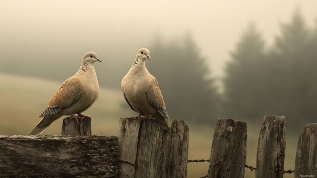Dove Background For Windows 10, A Calming View Of Doves In A Rustic Countryside With A Misty Atmosphere