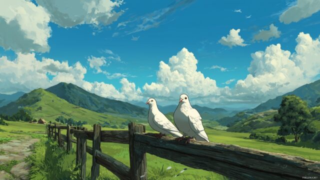 Dove Background For Desktop Wallpaper, An Idyllic Moment Of Doves Resting On A Fence With Rolling Hills In The Background