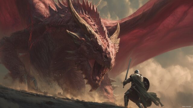 Dragon HD Background For Desktop Computer, A Fierce Dragon Battling A Knight In An Epic Duel, Capturing The Intensity Of The Moment