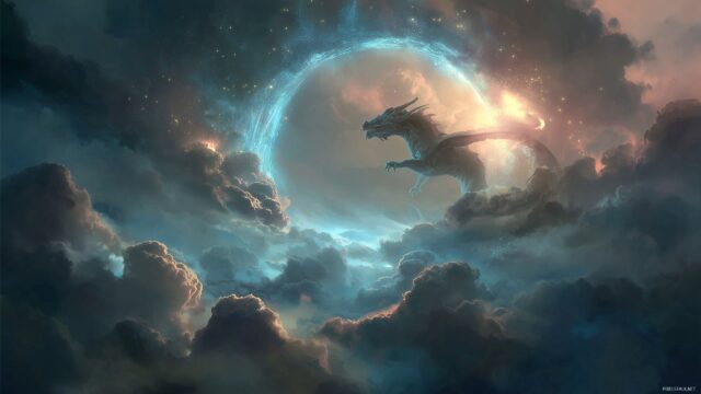Dragon HD Desktop Background, A Dragon Leaping Through A Portal Of Light, Symbolizing Adventure And The Unknown
