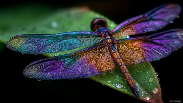 Dragonfly Background High Definition, A Captivating Scene Showcasing The Iridescent Colors Of A Dragonfly As It Lands On A Dewy Leaf