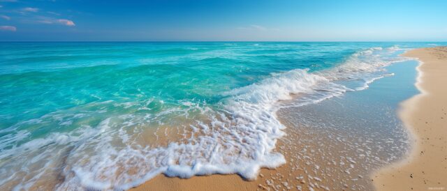 Dual Monitor Images Desktop Wallpaper Ultra HD, A Calming Beach Scene With Gentle Waves And Soft Sand Under A Clear Blue Sky Tailored For Dual Monitors