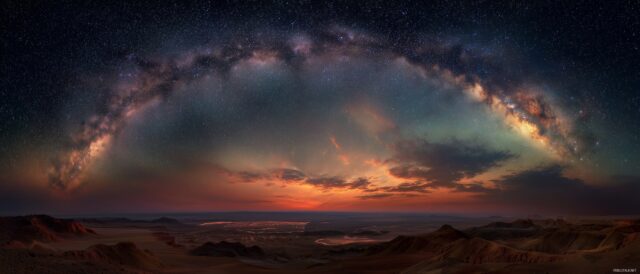 Dual Monitor Images Wallpaper For PC, A Stunning Panoramic View Of A Starry Night Sky Over A Vast Desert Landscape For Dual Monitors
