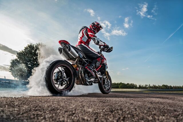 Ducati Hypermotard 950 Burning Tire Smoke on Race Track Wallpaper