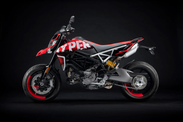 Ducati Hypermotard 950 Red and Black Detailed Side View Wallpaper