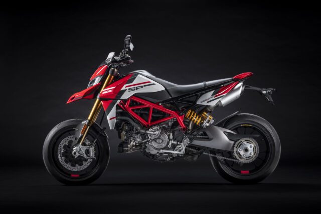 Ducati Hypermotard 950 SP High Performance Motorcycle Wallpaper on Black Background