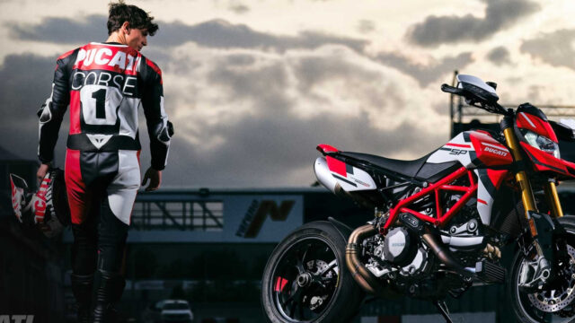 Ducati Hypermotard 950 with Rider in Ducati Corse Gear Wallpaper