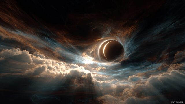 Eclipse wallpaper HD for Windows, an abstract representation of an eclipse with swirling clouds and dynamic light effects enhancing the scene.