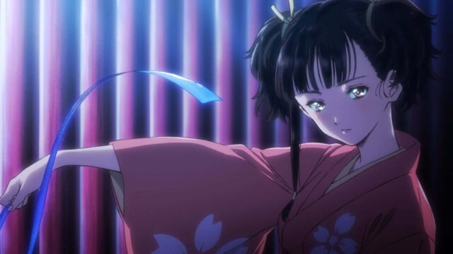 Elegant Anime Girl In Kimono With Blue Ribbon Ikoma Wallpapers