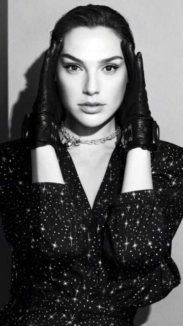 Elegant Black and White Portrait Featuring Stylish Chain Choker and Leather Gloves for Choker Wallpapers