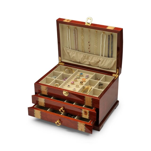 Elegant Jewelry Box With Open Drawers And Accessories Display