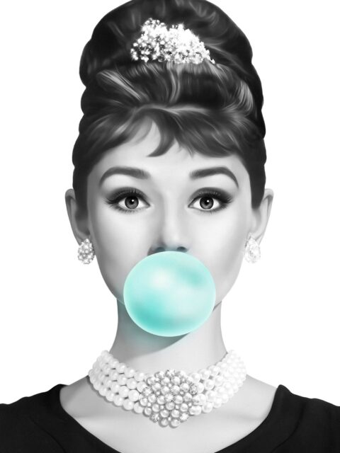 Elegant Woman Blowing Bubble Gum Wallpaper Black And White Retro Style