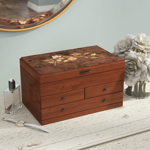 Elegant Wooden Jewelry Box On Table Wallpaper
