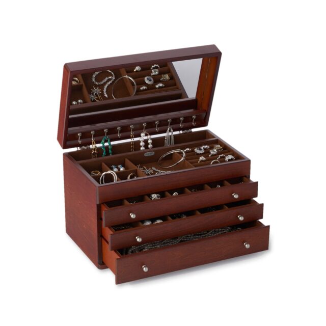 Elegant Wooden Jewelry Box With Mirror And Accessories Display