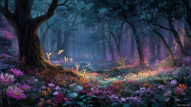 Fairy Wallpaper, Magical Forest Filled With Mystical Fairies Dancing Among The Flowers