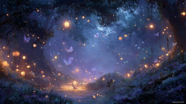Fairy High Resolution Wallpaper, Captivating Scene Of Fairies In A Moonlit Glade Surrounded By Glowing Orbs