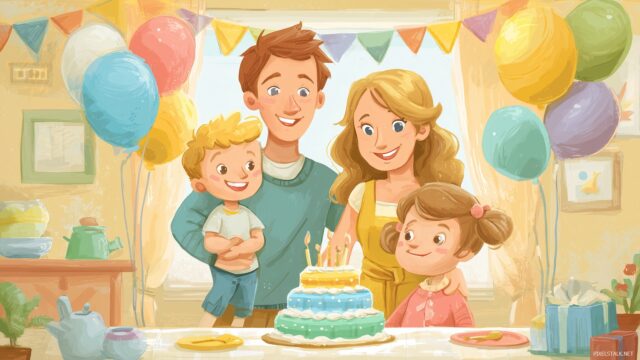 Family Background HD For PC, A Joyful Family Celebrating A Birthday With A Colorful Cake And Balloons In A Festive Atmosphere