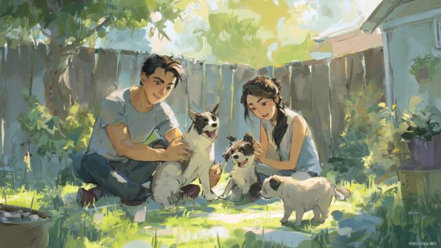 Family Desktop Background Free Download, A Loving Family Playing With Their Pets In A Sun Drenched Backyard