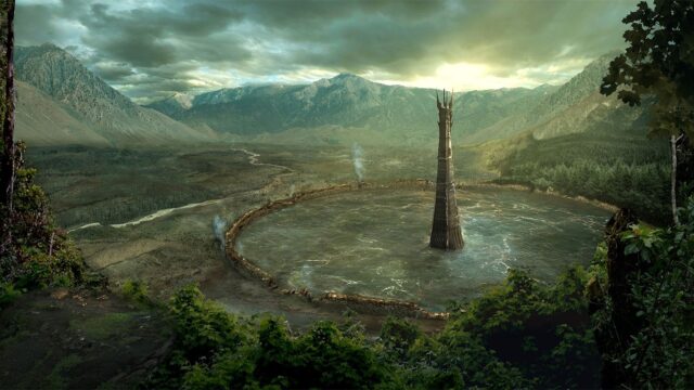 Fangorn Landscape With Tower At Dawn Wallpaper