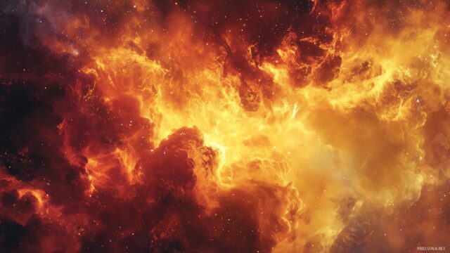 Fire HD Wallpaper For Desktop Computer, An Intense Flame Explosion With A Mix Of Yellows, Reds, And Oranges, Offering A Bold Backdrop For Your Desktop