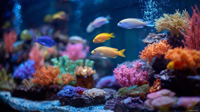 Fish Tank Background For Mac, Bright And Lively Fish Tank Showcasing A Variety Of Aquatic Life