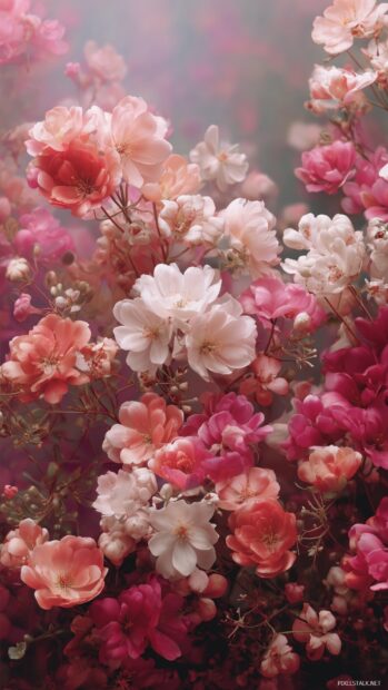 Floral girly wallpaper, a lush garden of blooming flowers with a soft gradient background.
