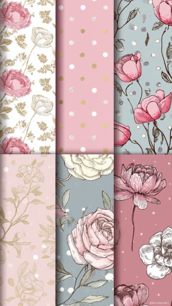 Floral girly wallpaper, vintage inspired floral prints in soft pastel shades and playful polka dots.
