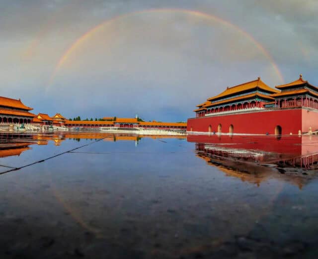 Forbidden City Beijing Under A Rainbow Reflection Wallpaper