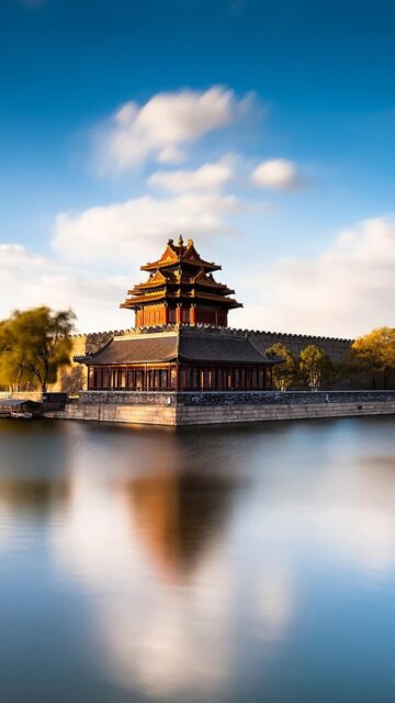 Forbidden City Corner Tower Reflected In Tranquil Water Beijing Wallpaper