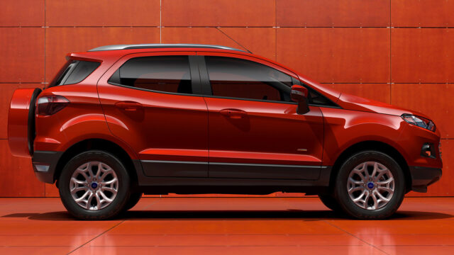 Ford EcoSport In Red Sleek Side Profile Wallpaper