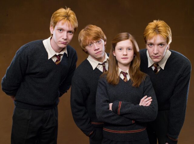 Fred And George Weasley Hogwarts Group Photo Wallpaper