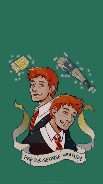 Fred And George Weasley Magical Cartoon Wallpaper
